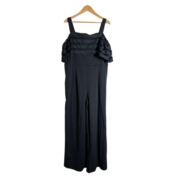 Cold Shoulder Women's Boho Formal Wedding Guest Wide Leg Jumpsuits Size XL Black - Picture 2 of 9